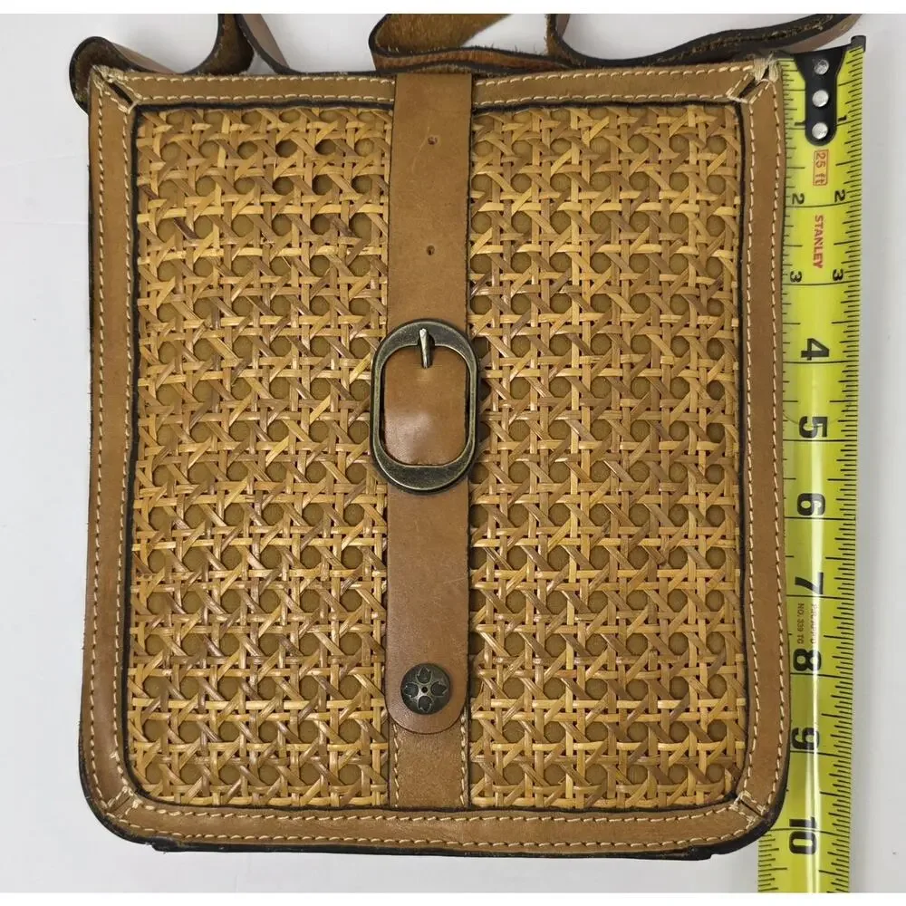 Patricia Nash Venezian Tan Leather and‎ Rattan Crossbody Bag